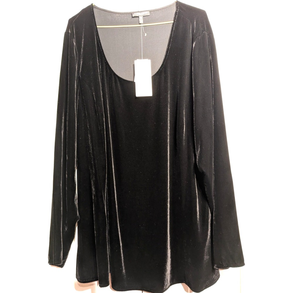 Eileen Fisher Shirt Womens 1X Black Washable Stretch Velvet Scoop Neck Tunic NWT